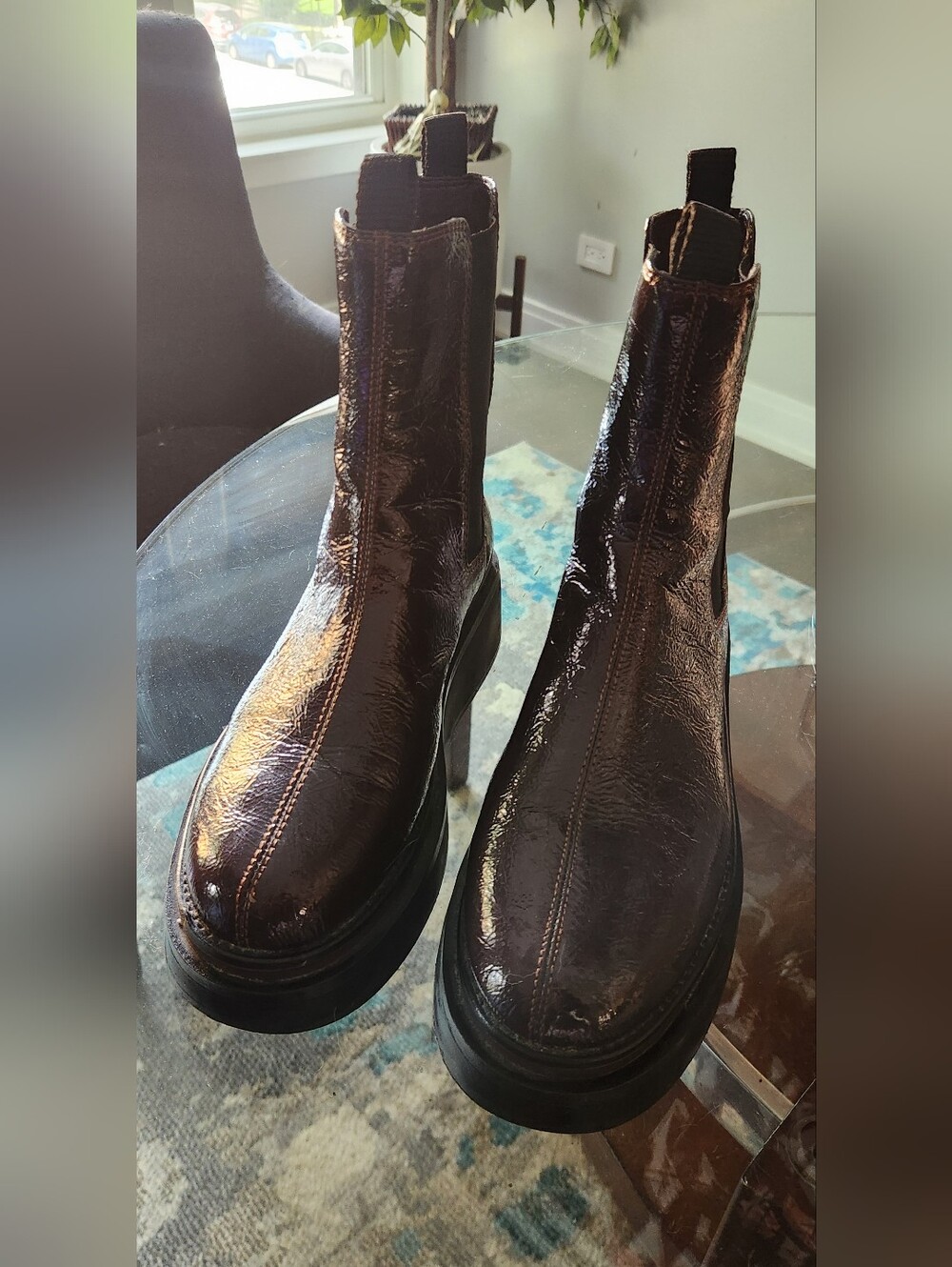 Sam Edelman Women's Patent Dark Burgundy Chelsea Platform Boot - Picture 4 of 4